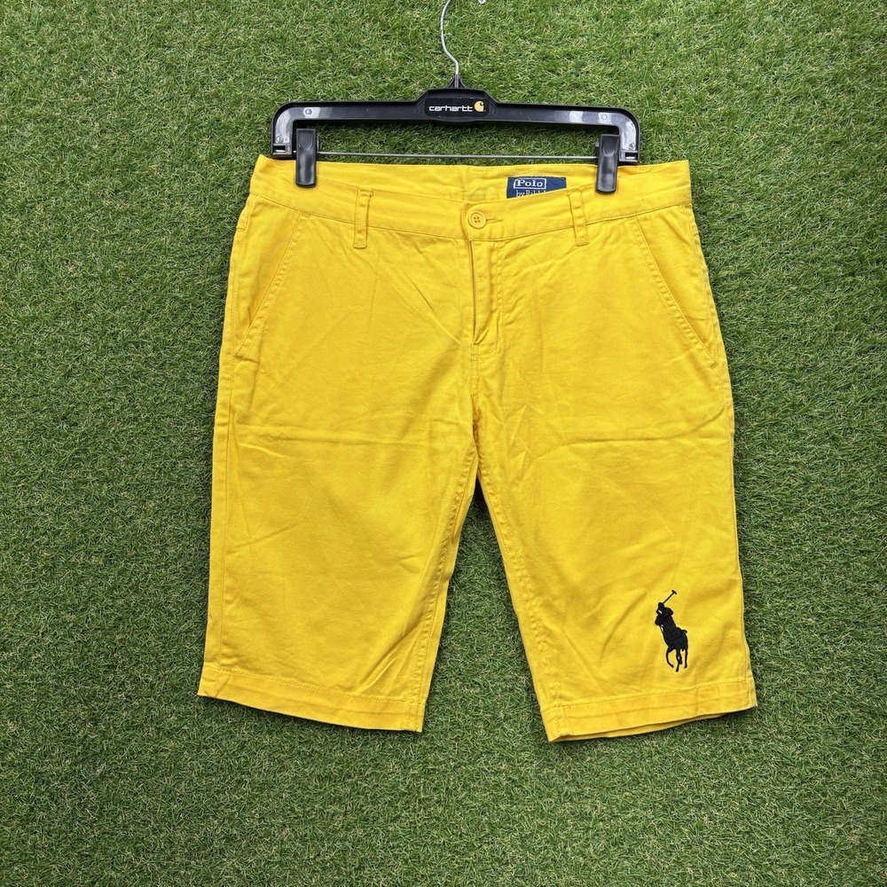 Ralph Lauren Shorts Womens 11/12 Big Pony POLO Logo Yellow Chino Fits 31x11